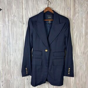 SMYTHE Plaid Birkin Blazer Jacket Gold Button Windowpane Women's Size 6 Navy Red